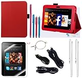 The Friendly Swede (TM) PU Leather Case Cover Bundle for Kindle Fire HD 7 Inch in Retail Packaging (NOT Compatible With Kindle Fire)(Red)