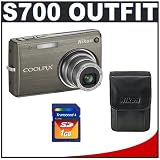 Nikon Coolpix S700 12.1 Megapixel Digital Camera with Transcend 1GB SecureDigital (SD) Card + Nikon Leather Carrying Case