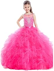 Girls Scoop Neck Tulle  Lace Illusion  Crystals Crystal  Ball Gown Pageant Dress/Party Dress  With Rhinestones