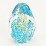 Italy Murano Glass Art Bubbling Blue and Yellow Egg Paperweight