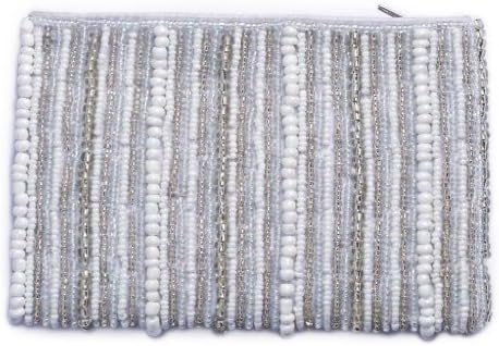 Kharmic Creations Women's Beaded Weave Coin Purse One Size Pearl, White, Silver