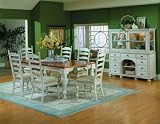 7pc Weathered Cottage Antique White Dining Table & 6 Chairs Set