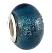 Pandora Style Charm Bead (Z369) - Glass (14mm x 9mm) (fits Troll too) ~ Metallic Grey/Blue