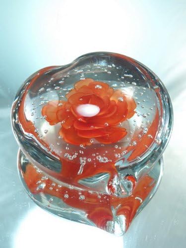 Hand Blown Glass Orange Flower Heart Glass Paperweight