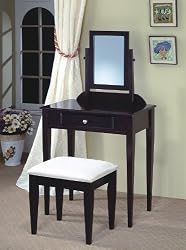 Contemporary Cappuccino Finish Desk and Chair Vanity Set