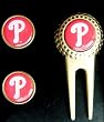 Philadelphia Phillies Divot Tool Golf Ball 2 Marker Set "P"