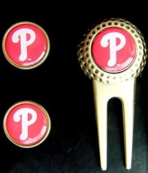 Philadelphia Phillies Divot Tool Golf Ball 2 Marker Set "P"