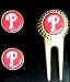 Philadelphia Phillies Divot Tool Golf Ball 2 Marker Set "P"