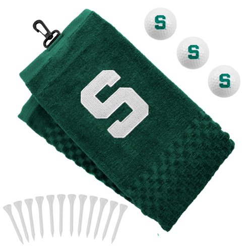 Michigan State Spartans Embroidered Golf Towel, Golf Balls Tees Gift Set