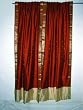 2 Rust Art Silk Sari Curtains Golden Border Window Treatment