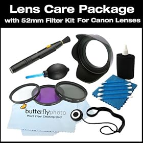 Vivitar 52mm Filter Kit and Lens Hood + Care Package For Canon 135mm f2.8, 35mm f2.0 and other lenses with 52mm filter size