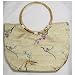 Bamboo Handle Synthetic Silk Plum Blossom Branch Handbag - Tan