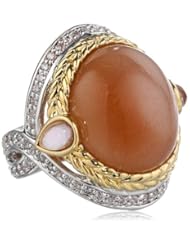 Two-Tone Colors Bronze Moonstone Amethyst with Cubic-Zirconia Ring