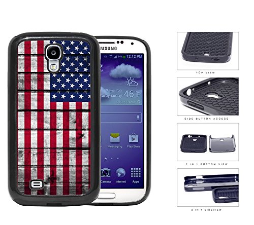 USA Flag On Wood Backdrop 2-Piece Dual Layer High Impact Rubber Silicone Cell Phone Case Samsung Galaxy S4 SIV I9500