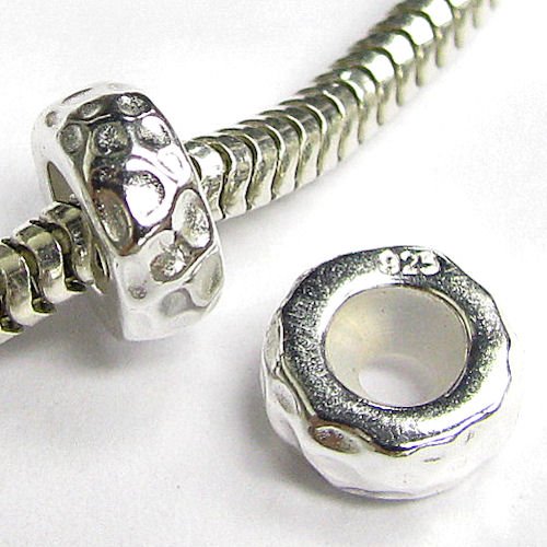 Sterling Silver Stopper With Rubber Round Hammered Bead For Pandora Troll European Charm Bracelets