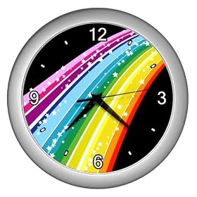 Silver Wall Clock of Retro Rainbow (Gay Pride Rainbow Flag, Lesbian, Bi, Bisexual, Transexual, Transgender)