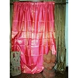 2 Pink Gold Sari Curtains Drapes Panels Window Dressing Rod Pocket 96"