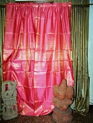 2 Pink Gold Sari Curtains Drapes Panels Window Dressing Rod Pocket 96"