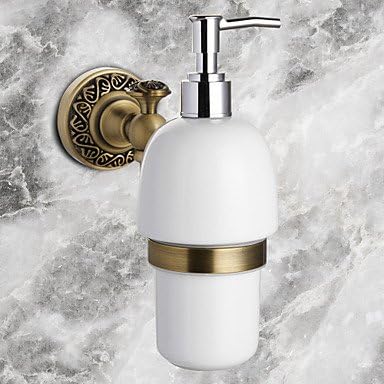 Antique Bronze Finish Brass Material Wall Mounted Ceramic Soap Dispenser , Antique Brass