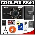 Nikon Coolpix S640 Digital Camera (Calm Black) + 8GB SD Card + Case + EN-EL12 + Accessory Kit