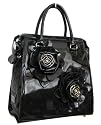 Maria Black Patent Leather Gold Lined Flower Grab Bag -- SwankySwans