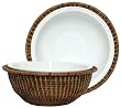 Woven Rattan Round Basket with Large White Ceramic Rim Bowl 10 3/4"D x 4 1/4"H