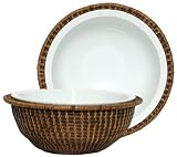 Woven Rattan Round Basket with Large White Ceramic Rim Bowl 10 3/4"D x 4 1/4"H