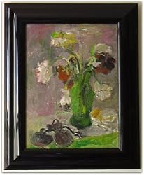 Buttercups with Castinets, Original Oil Painting on Board By Carmel Art Association Artist Janet Ament de la Roche (1916-2000) - Framed Artwork