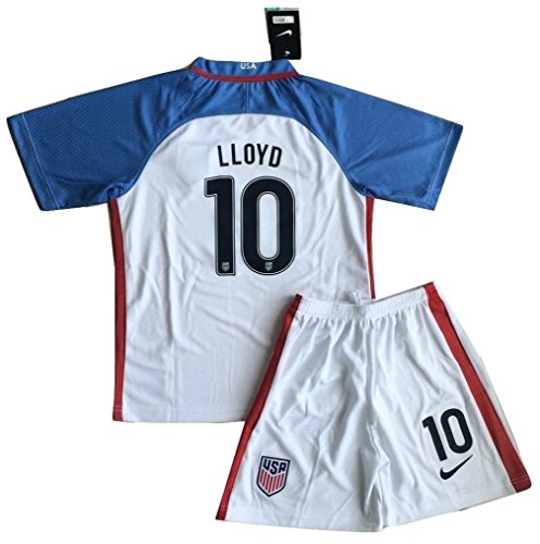 Carli Lloyd #10 USA National 2016-2017 Home Jersey & Shorts for Kids (11-13 Years Old)