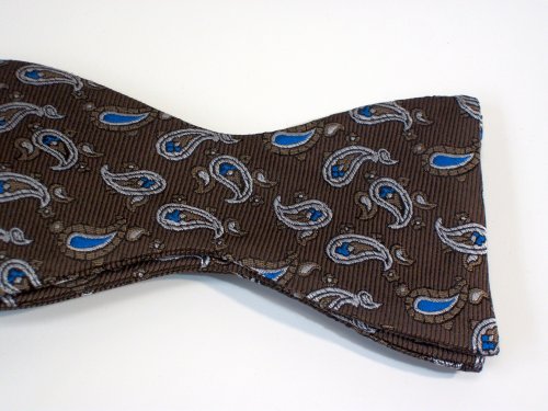 Marlon Garci 100% Silk Brown, White and Blue Paisley Bow Tie
