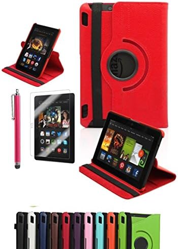 Amazon Kindle Fire HDX 7", CINEYO(TM) 360 Degree Rotating Stand Case Cover with Auto Sleep / Wake Feature for Amazon Kindle Fire HDX (10 Colors)(will only fit Kindle Fire HDX 7" 2013) (Red)