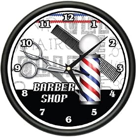 BARBER SHOP ~Wall Clock~ hair salon cutter pole gift