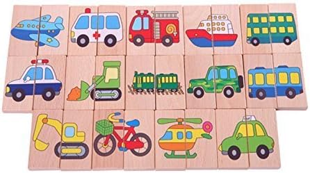 28Pcs Vechile Domino Toys Multicolor Baby Toys Wooden Blocks Educatinal Wooden Toys Vehicle Set by Tworay