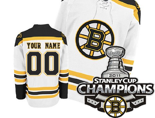 Personalized EDGE Boston Bruins Authentic NHL Jerseys ANY NAME/NO# AWAY WHITE Hockey Jersey w/2011 Stanley Cup Champions Patch (48/M)