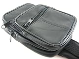 Black Genuine Leather Chest Shoulder Bag w/Adjustable Strap and Cell Phone Holder