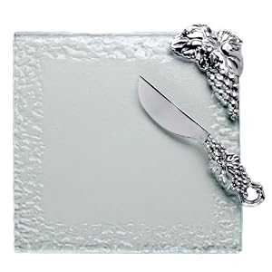 Arthur Court Grape 8-Inch Square Glass Cheese Board with Knife by 