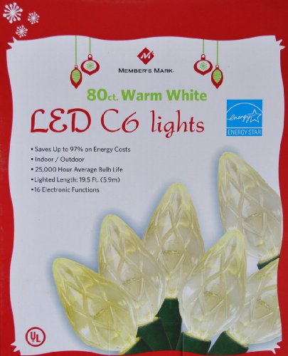 80 Ct Warm White LED C6 Lights with 16 Electronic Functions Indoor Outdoor