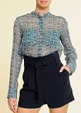 Mango Women's Sheer Long Sleeve Shirt, 10, Navy