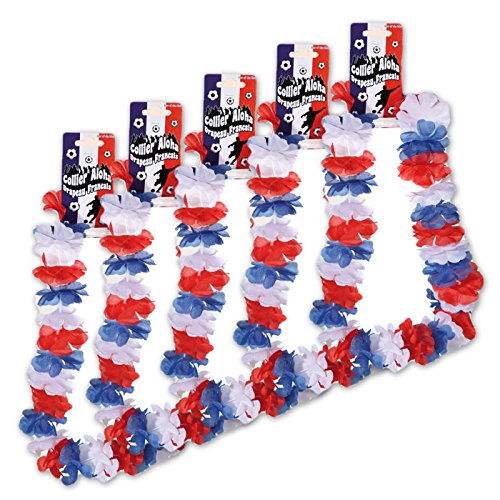 5x Hawaiikette Blumenkette Aloha Kranz 45 cm Frankreich Flagge EM Fanartikel JEB
