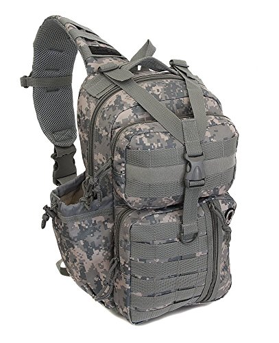 Mens Molle Tan Digital Camo 2L Hydration Ready Sling Bag with Key Ring Carabiner + 2 Zipper Pulls