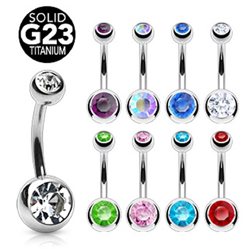 PiercedOff Titanium Double Gem Ball Navel Ring (Various Colors)