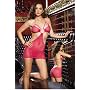 Strappy Fishnet Halter Dress Sexy Lingerie - One Size in Fuchsia