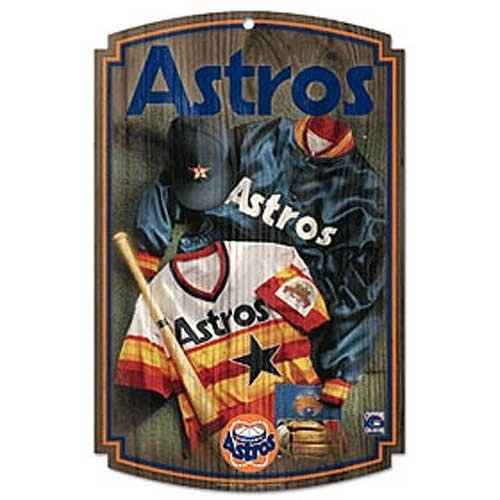 Caseys Distributing 3208570782 Houston Astros Wood Sign with Throwback Jersey