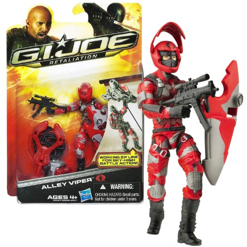 Hasbro Year 2012 G.I. JOE Movie Series "Retaliation" 4 Inch Tall Action Figure - ALLEY VIPER with Working Zip Line, Removable Helmet, Shield and Assault Rifle