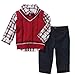 George Infant Boys 3P Holiday Outfit Red Sweater Vest Shirt & Navy Pants NB