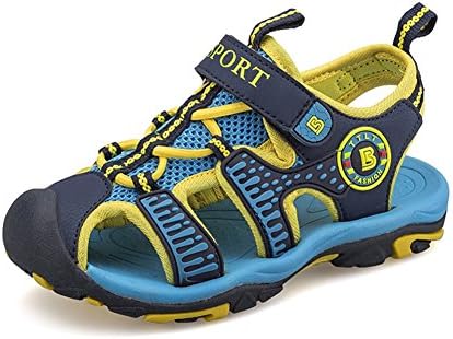 Childdream Boys Girls Summer Velcro Closed Toe Strap Sandal Blue Yellow 12 M little Kid