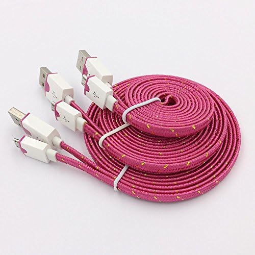 Ujoin® 3PCS Flat Noodle Tangle Fabric Braided 3M 2M 1M 10FT 6FT 3FT Micro USB Sync Data Cable Charger Cord (3PCS Rose)