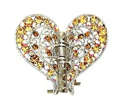 Hair Clip - H46 - Filigree Heart set with Swarovski (tm) Crystal Stones ~ Topaz (Gold)