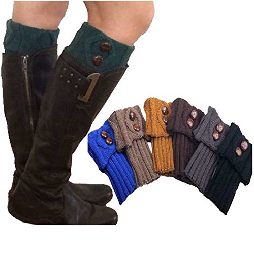 HP95(TM) Womens Crochet Knitted Lace Button Trim Boot Cuffs Toppers Leg Warmers Socks