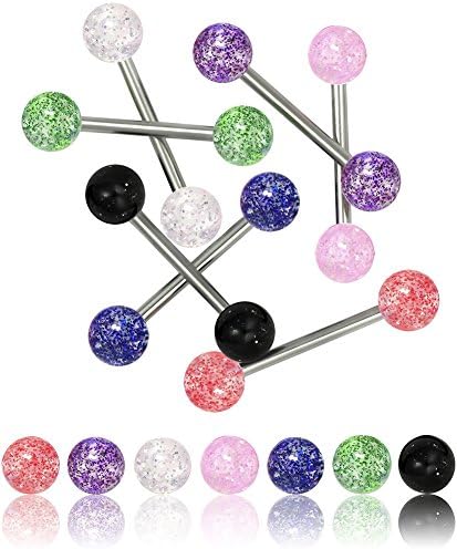 Forbidden Body Jewelry 14G 16mm (5/8 Inch) Surgical Steel Ultra Glitter Tongue Ring